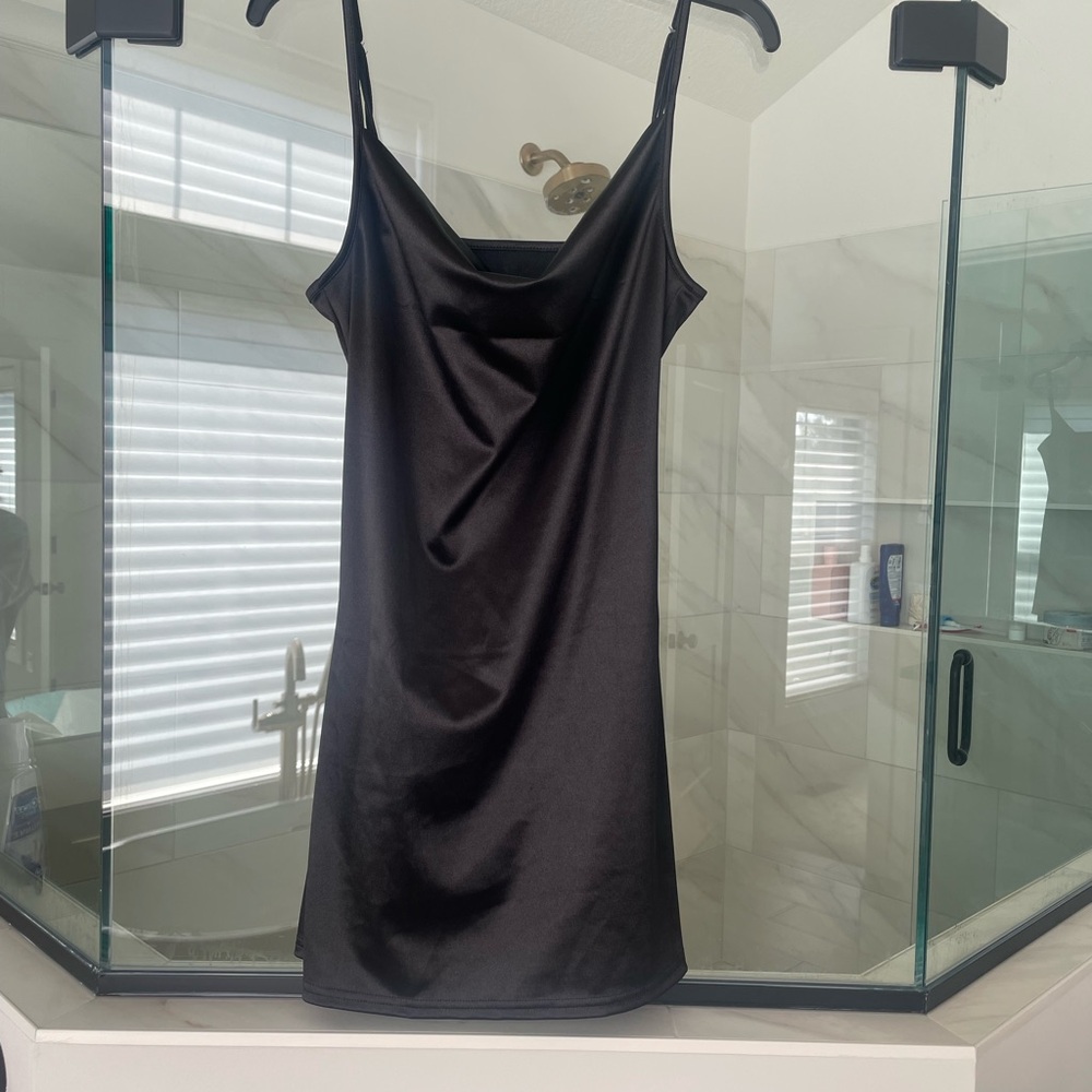 Satin Slip Dress - Black